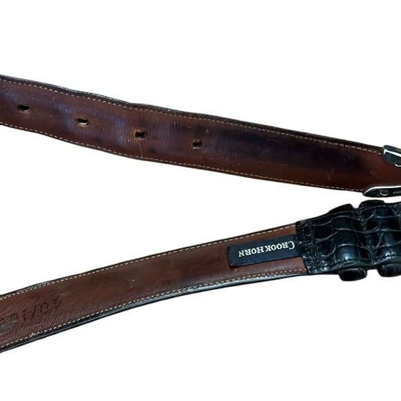 Crookhorn Croc-Embossed Black Leather Belt Italy/USA Silver Buckle/Tip Size 40 - Picture 11 of 14